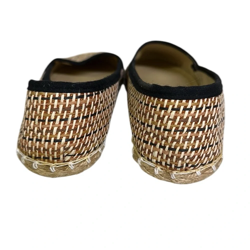 Anson Espadrille Flats Tan Black and Metallic Copper Woven Raffia Shoes Womens 7